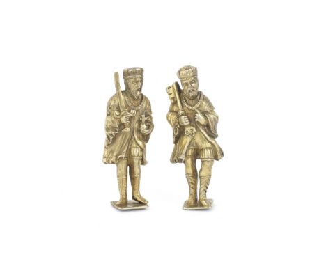 Two silver gilt noblemen figuresunmarked, probably 18th century, possibly German, with Goldsmith's Assay Office analysis test