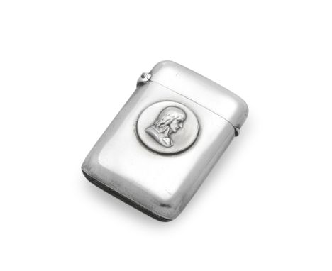 Napoleon Interest:  A French silver vesta casewith small articles markPlain rounded oblong form, with two portrait roundels o