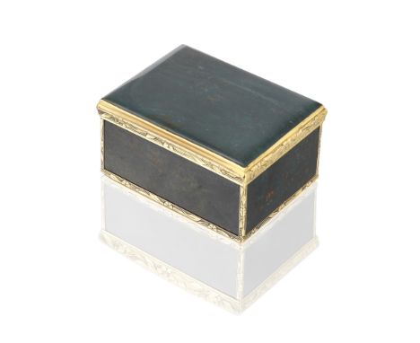 A Louis XV bloodstone and gold cage work snuff boxengraved Vitet À Paris, maker's mark unclear, with the charge and discharge