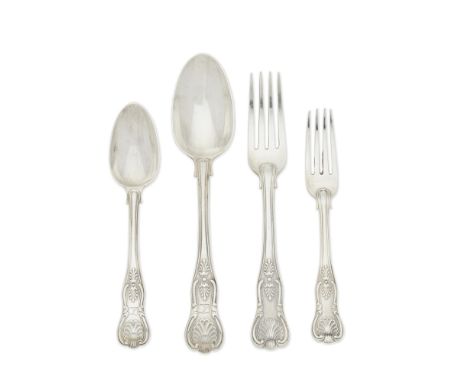 A Victorian silver King's pattern flatware servicepredominately Mary Chawner, London 1837, with William IV duty mark With dia