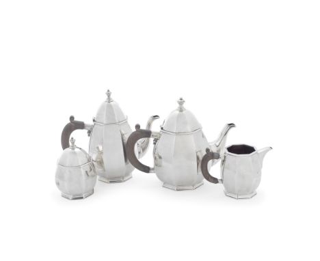 An Italian silver four-piece tea and coffee serviceFratelli Cacchione, Milan, pre 1968 period mark, retailed by Cartier, stam