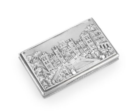 A Victorian silver 'Windsor Castle' castle top snuff boxNathaniel Mills, Birmingham 1838 with William IV Duty mark The cover 
