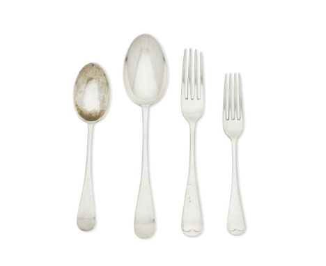 A part Old English pattern silver flatware serviceJohn Round &amp; Son Ltd, Sheffield 1924 - 1934Comprising: six table forks,