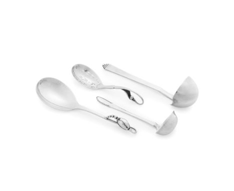 A Danish silver dessert setGeorg JensenComprising, a blossom pattern serving spoon, pattern 84, import marks for London 1929,