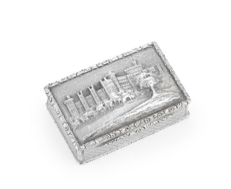 A Victorian silver 'Windsor Castle' castle top vinaigretteEdward Smith, Birmingham 1854 The cover with a relief depiction of 