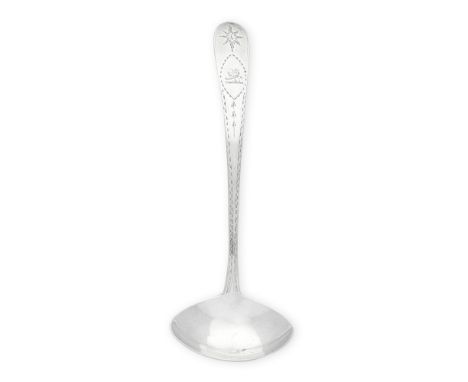 A George III Irish provincial silver Celtic point bright-engraved sauce ladleJohn Nicholson, Cork, circa 1790, struck with ma