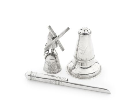 An eclectic collection of seven silver itemsvarious maker's and dates Comprising: a silver glove powderer, unknown maker's ma