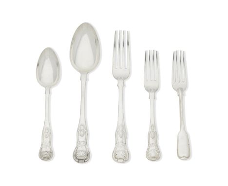 A Victorian silver King's pattern single struck flatware serviceElizabeth Eaton, London 1846 Crested, comprising: twelve tabl