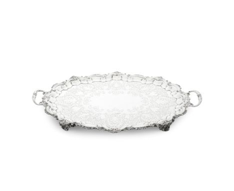 A Victorian silver two-handled trayJames Charles Jay, London 1897 Shaped-oval with a scroll and acanthus leaf border, the cen
