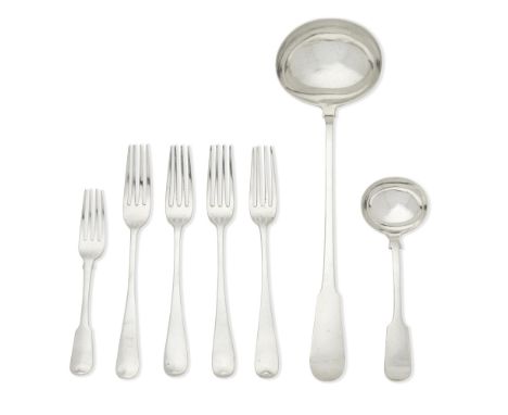 A collection of silver flatware itemsvarious maker's and dates, Fiddle pattern items, comprising: a soup ladle, Richard Cross