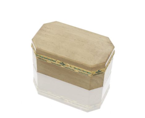 A late 18th/early 19th century jasper, gold and enamelled snuff boxunmarked Rectangular with canted corners, the cover and ba
