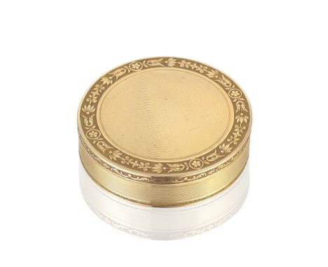 A 19th century Swiss gold snuff boxAlexander Magnin, Geneva Circular, the cover with elliptic circular engine-turned decorati