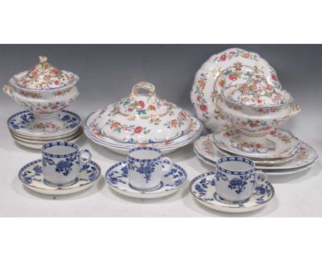 A Royal Copenhagen tea service for six painted with rose sprays; a part Mintons blue and white coffee service and various 19t