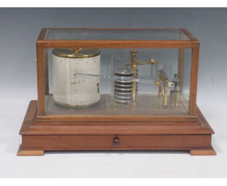 A mahogany and glazed cased barograph by C W Dixey &amp; Son, New Bond Street, London, 21 x 37 x 22cm