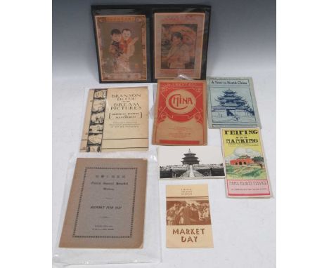 Eight items of travel and other ephemera concerning China, 1900 to 1930s, comprising:Rare folding colour map of China, decora