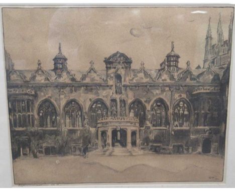 Sir William Nicholson (British 1872-1949) Oxford Colleges - Oriel College, Wadham and anothereach signed in pen lower leftlit