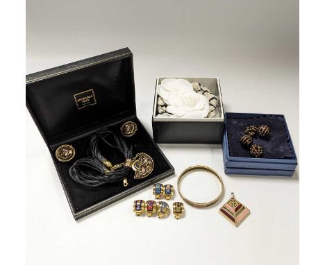A Michaela Frey suite, together with a Hermes bangle, six Hermes odd ear studs, a Chanel flower brooch, a Givenchy pendant an