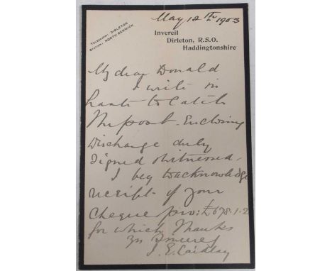 Important golfing autograph: single page handwritten letter, 12 May 1903, signed by John Ernest Laidlay, the celebrated North