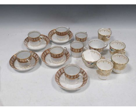 A Regency red and gilt painted tea service to include seven coffee cups, five saucers and one teacup, together with a late Vi