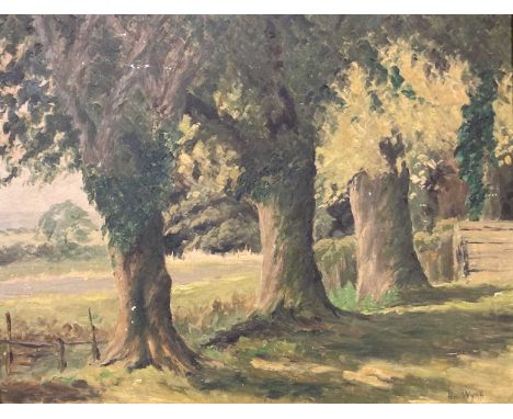 Ted WyattTrees by a gate oil on panel signed lower right39.5 x 49.5cm; together with a photograph of a book by Richard Heeps,