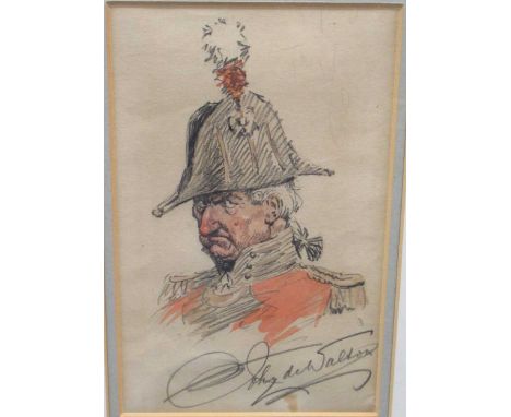 A group of three military interest watercolours, to include: portrait of a general, signed indistinctly (lower right), 19.5 x