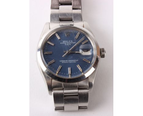 A Rolex Oyster Perpetual stainless steel gents date wristwatch, blue dial, superlative chronometer movement, serial no. 78350