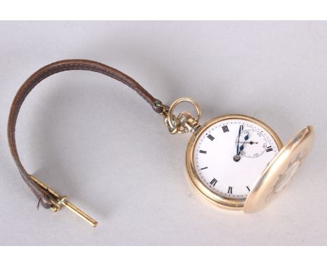A 9 carat gold half hunter pocket watch, with case.