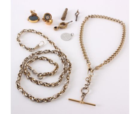A 15ct gold swivel fob set with cornelian and bloodstone with fox finial, a spherical compass pendant etc 