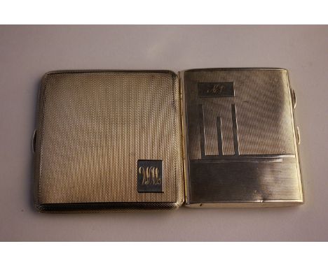 A silver cigarette case, engine turned James Dixon & Sons, Birmingham, 1937, together with another similar engine turned ciga