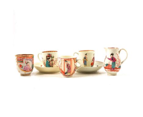 Small group of late 18th/ early 19th century English porcelain teawares, including a sparrowbeak jug painted with Chinese att