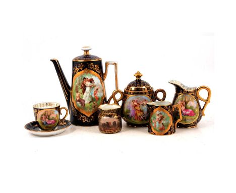 Quantity of decorative Royal Vienna tea and coffee wares, including large tray with transferred central panel depicting the t