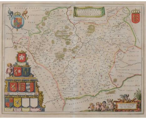 Johannes Blaeu,Leicestrensis Comitatus Leicester Shire,hand-coloured map,38x50cm.Condition report:Fair condition, some light 