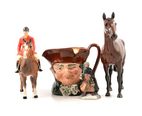 Beswick Mill Reef, gloss finish; Huntsman, gloss finish; Royal Doulton Old Charley character jug; and Good King Wenceslas HN3