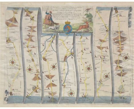 John Ogilby, Road from London to St Neots .. continued to Oakeham, 36x47cm; Emmanuel Bowen, Road from Hereford to Leicester, 