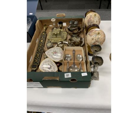 VICTORIAN MARTINGALE, VICTORIAN BRASS INKWELL, SILVERPLATED WARE, BRUSHES ETC APPROXIMATELY 20 ITEMS
