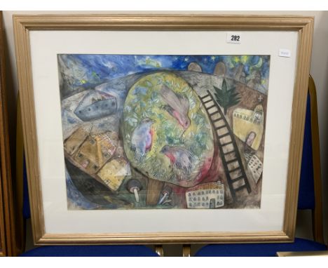 R HATTON ASCENTION SIGNED WATERCOLOUR FRAMED ( 26 x 22 )