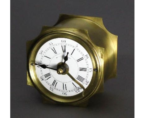 19th century French brass cased spring driven desk alarm clock by J.G, 7cm square Dial cracked, runs when wound