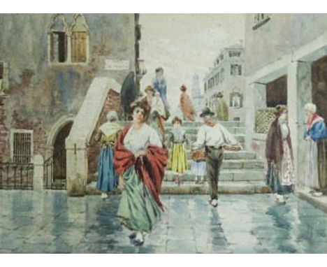 Parini (Early 20th Century Italian) - Watercolour - Italian canal bridge scene, possibly Venice, with female figure to foregr