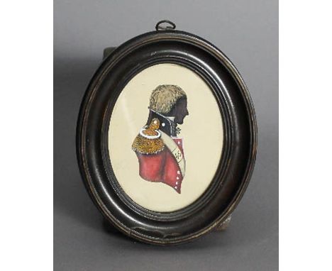 Early 19th Century School - Embellished silhouette portrait of an officer of the 45th Regiment, 9.5cm x 7.5cm, in moulded woo