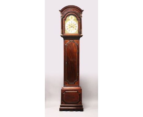 A GOOD GEORGE III MAHOGANY CASED LONGCASE CLOCK, with eight-day movement by DODDS, LONDON, with silent and strike action, sil