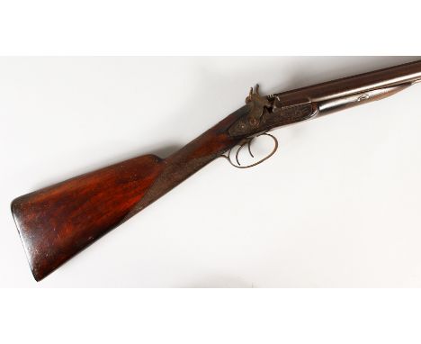 AN UNUSUAL PERCUSSION CAP DOUBLE BARRELLED SPORTING GUN, twist barrels with with four platinum breech lines, bar locks engrav