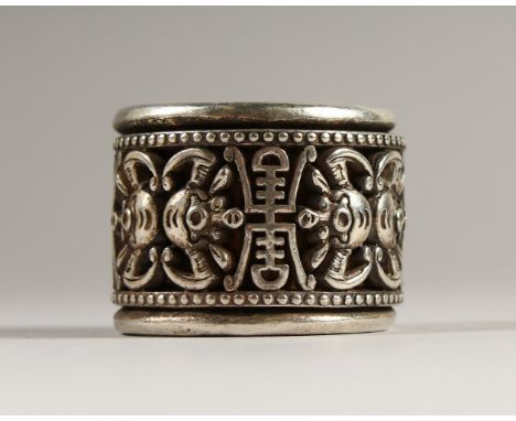 A CHINESE SILVER ARCHERS RING.