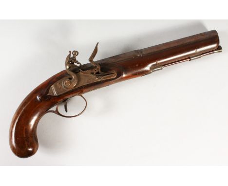 A GOOD FLINTLOCK OFFICER'S PISTOL, barrel with original twist, rounded muzzle, octagonal breech with London proof marks and i