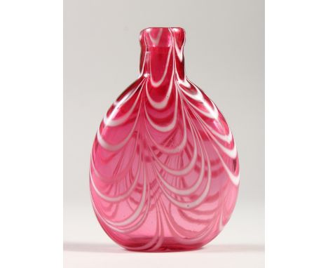 A VICTORIAN RUBY GLASS NAILSEA FLASK. 12.5cms.