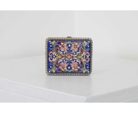 A Russian style silver-gilt and cloisonné powder compact,late 19th to early 20th century, marked 84 standard, of rectangular 