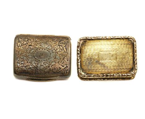 A George III silver vinaigrette, by John Thropp, Birmingham 1822, with floral engraved decoration,3cm wide, together with ano