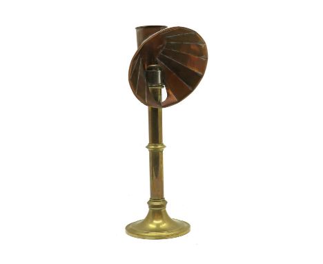 A brass candle lamp,19th century, by Millers of London with a sectional reflector shade,39.5cm highCondition ReportOxidisatio