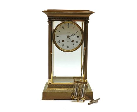 A L'Epee brass mantel clock,French, 20th century, the white enamel dial with Roman numerals, with a single train movement str