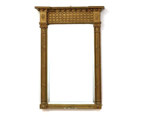 A gilt gesso pier mirror,19th century, the bevelled plate enclosed by columns,65cm wide96cm highCondition ReportOverpainted. 