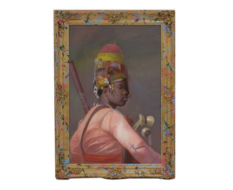 A portrait of a seated African noblemancontemporary, unsigned, oil on canvas90 x 60cmCondition ReportKnocks and wear to the f